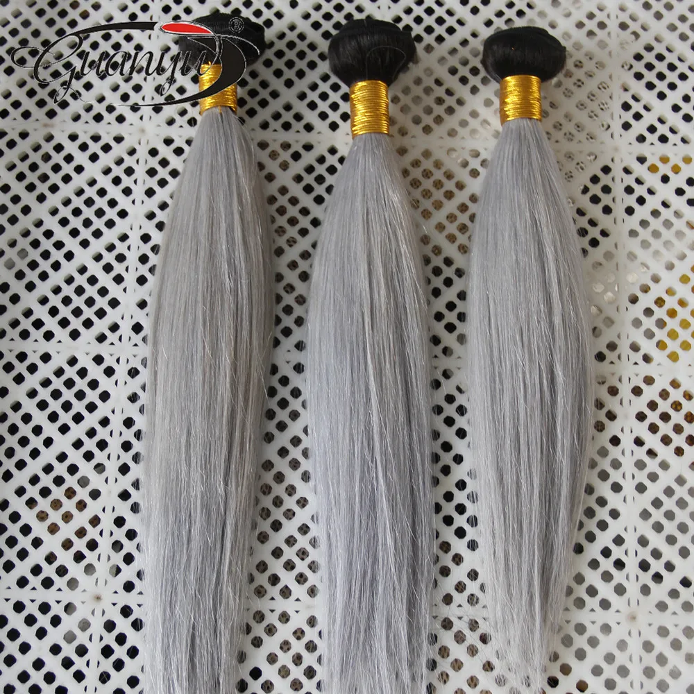 

Grey Ombre Human Hair Extensions Straight 3 Pcs/lot 10-30inch 1B Grey 2 Tone Ombre Chinese Virgin Hair Silver Grey Hair Weaves