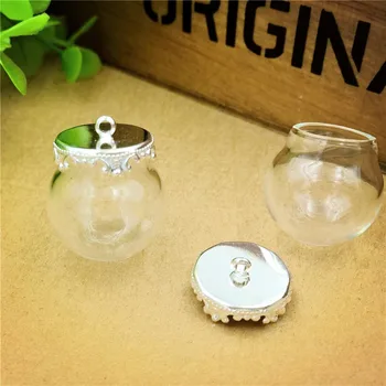 

20sets/lot silver color 20mmx15mm clear empty glass globe bottle with base set glass vial pendant glass dome cover