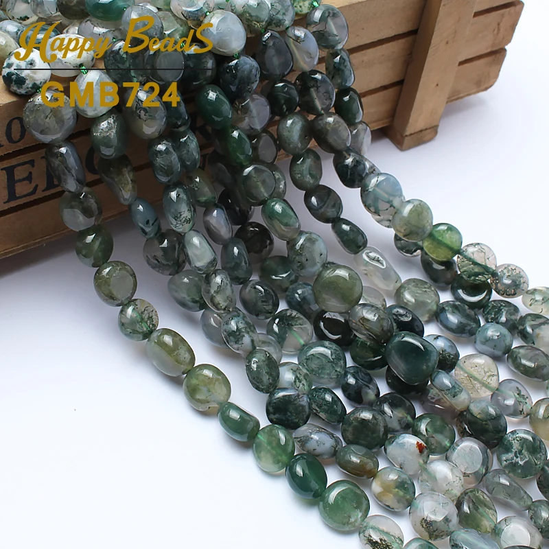 

8-10mm Irregular Natural Stone Green Moss Agates Onyx Beads Loose Spacer Beads For Jewelry Making DIY Perles Bracelet Strand 15"