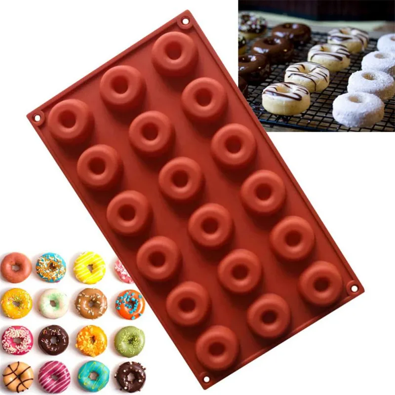 

18 Hole Cavity Donut Doughnut Baking Mold Cake Chocolate Cookie Candy Mould Silicone Diy Cookie Cake Desert Oven Mould Mold #YL