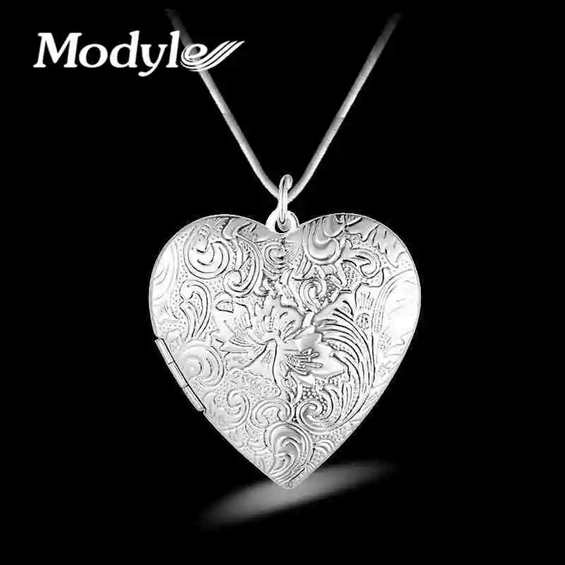 

Modyle 2018 New Silver-Color Flower Heart Photo Locket Necklace Pendant For Women Gift