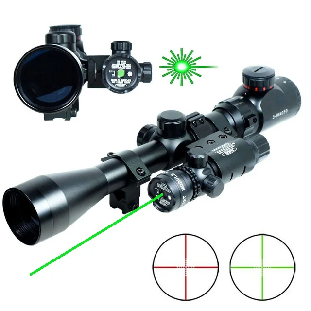 Hunting Riflescope 3-9x40 Combo Mil-Dot illuminated Airsoft Rifle Gun Scope Snipe Scopes & Green Laser Sight for Rifle Shotgun
