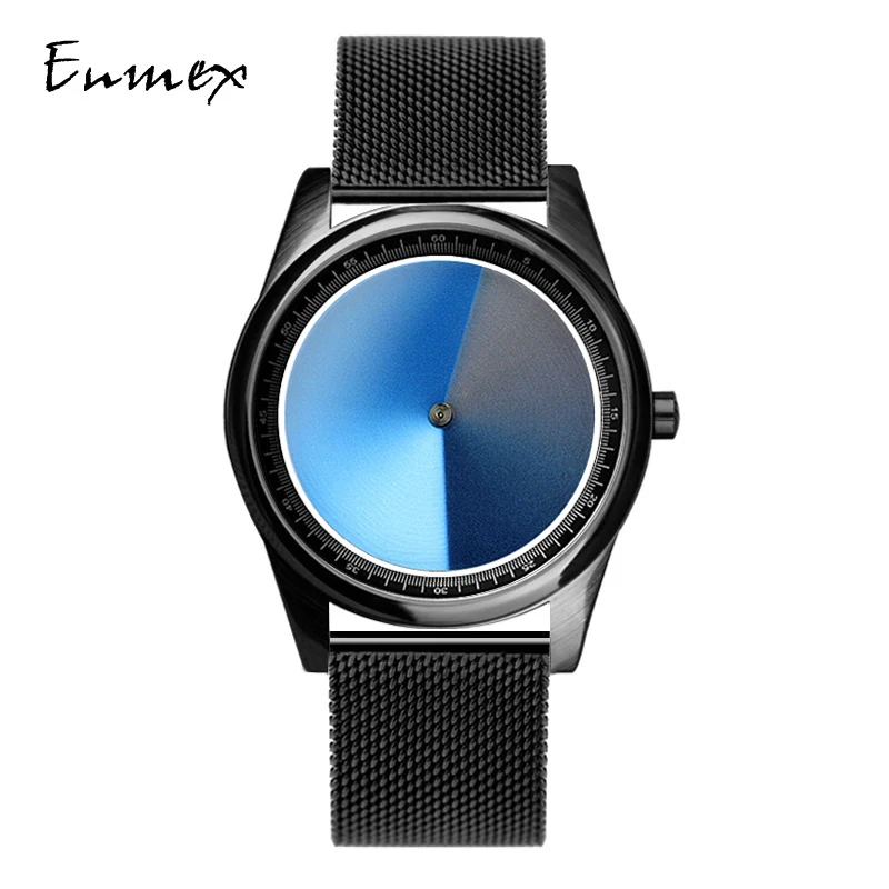 Enmex Individualization special design wristwatch 3D blue dail creative design stainless steel fashion quartz clock men  watch sanda p1040 new special wheel series dial men watch steel strap hook buckle premium quartz movement waterproof gift wristwatch