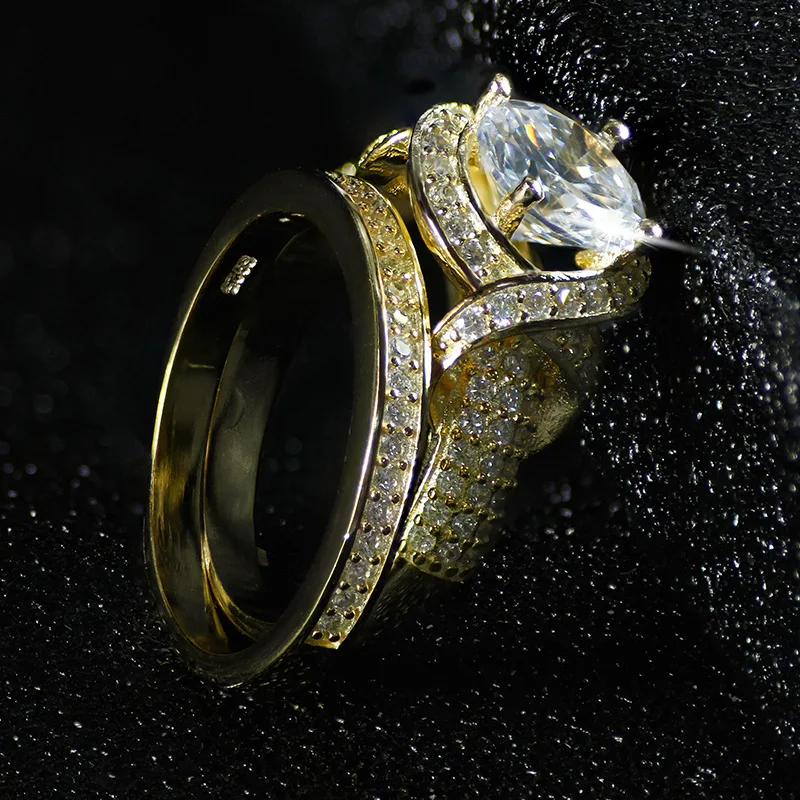 Однотонные модные кольца из стерлингового серебра S925 пробы для женщин, Роскошные Свадебные обручальные ювелирные изделия для невесты, опт, персонализированное R4320Sgolden