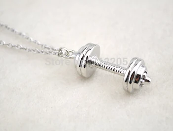 

New Arrival fashion 30pcs rhodium Weightlifting barbell pendant sports necklace