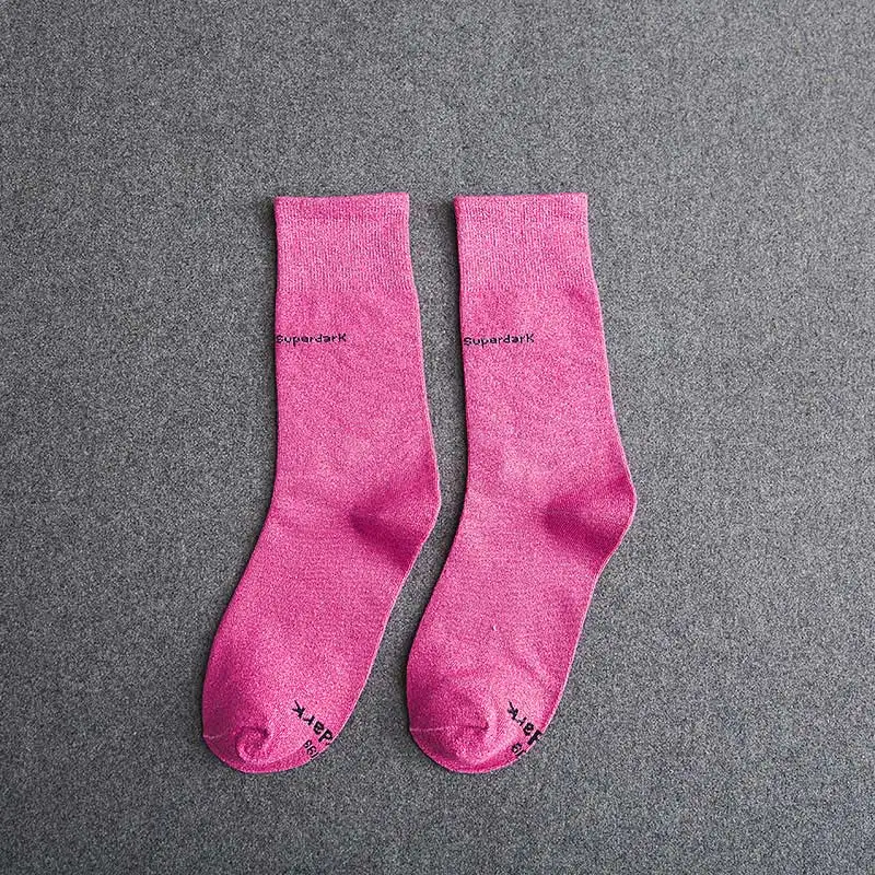 5 пар/лот, носки для мужчин и женщин, хлопковые носки для зимы и осени, высокие носки в индивидуальной упаковке, модные носки с буквенным принтом, серебристые Спортивные Повседневные носки - Цвет: Rose Red