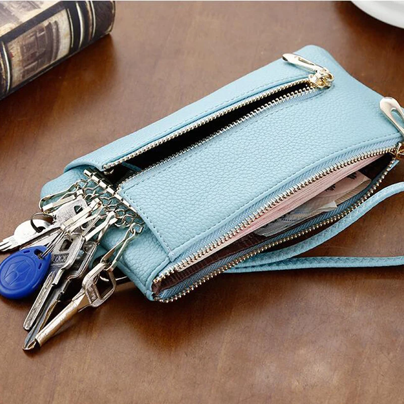 

QZH Women PU Leather Key Bags Wallet Keychain Covers Zipper Car Keys Case Bag Ladies Key Bag Holder Housekeeper Keys Organizer