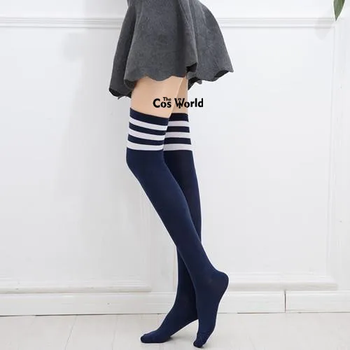 16 Colors Womens Autumn Winter Warming Stripes Stocking Over The Knee Socks Thigh Highs For Anime School Uniform