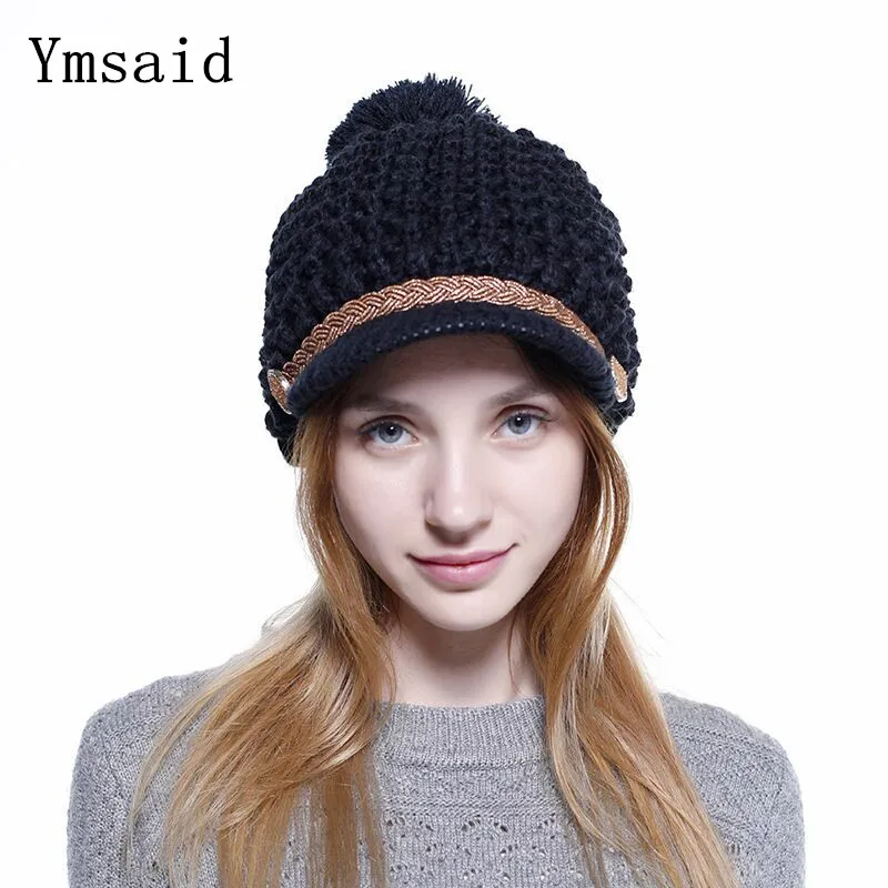 Зимние шапки, вязаные женские шапки, зимние шапки для женщин, женские бархатные шапки Skullies, женские шапки с помпоном, шерстяная теплая шапка