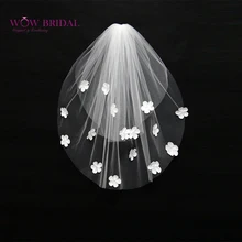 Wowbridal изящные невесты фата атласная кристалл аппликация из органзы свадебные аксессуары