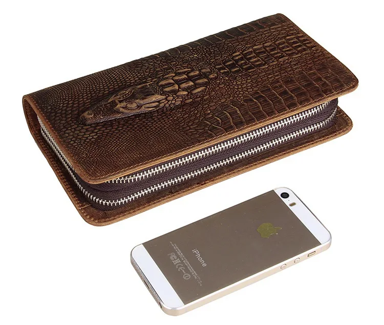 

Genuine leather men wallets high quality brand business men handbag brown casual aligator men's clutch vintage male purse J8070