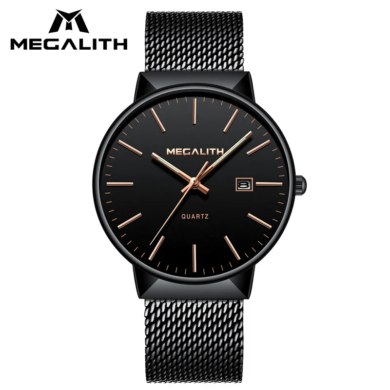 

MEGALITH Men's Watch Stainless Steel Mesh Business Watches Waterproof Calendar Relogio Masculino Top Brand Luxury Quartz Watches