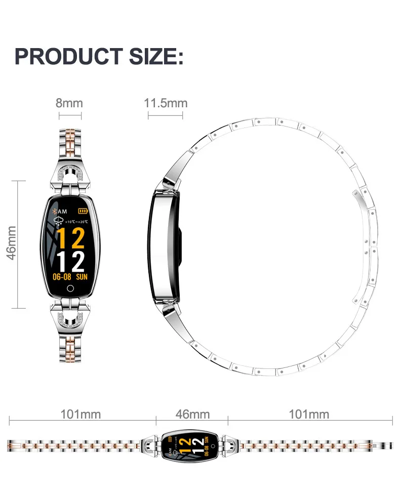 696 H8 HR, смарт-браслет для женщин и девушек, Смарт-часы, браслет, модная одежда, ремешок из нержавеющей стали, Смарт-часы, деловые, формальные, PK 115 plus