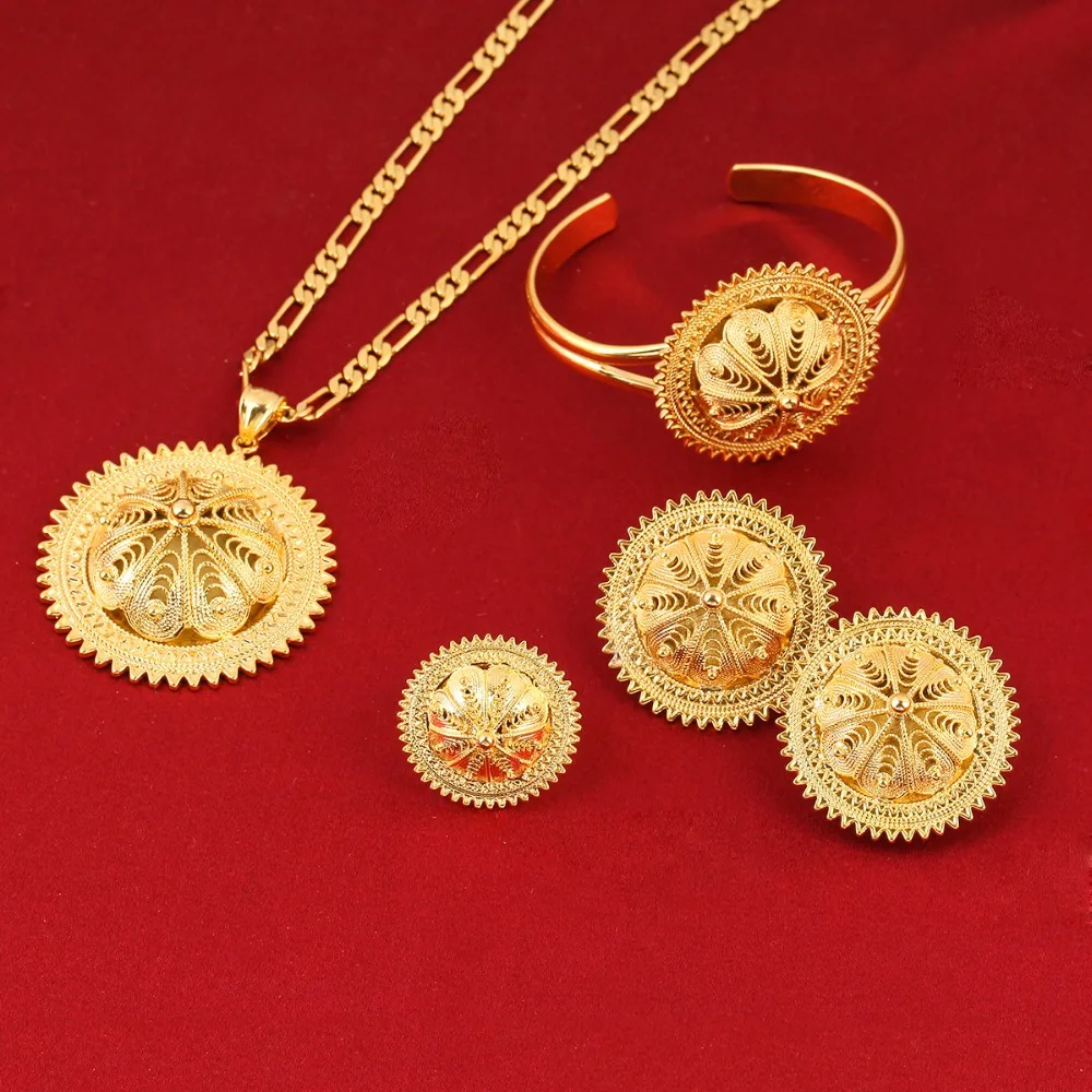 

Girls Ethiopian Jewelry Set 24k Gold Color Sets For African Ethiopian Eritrean Habesha Jewelry Sets