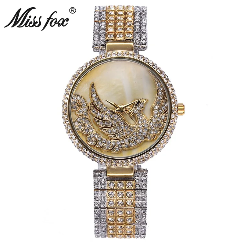 

Miss Fox Brand Luxury Women Quartz Watch Rhinestone Waterproofr Top Fashion Gold Dress Bracelet Clock Watches Relojes Muje 2018