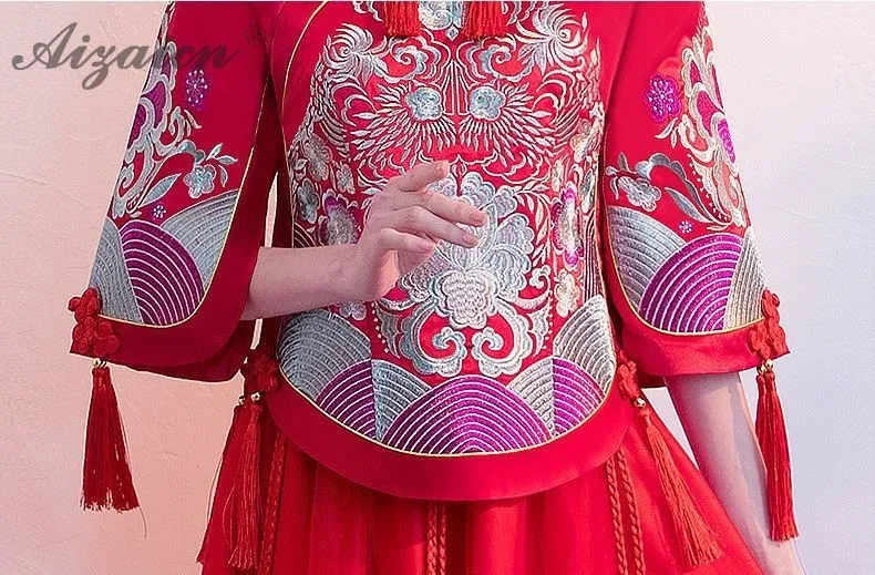 Летние красные свадебные платья для свадьбы Chinoise Tassel Длинные Cheongsam современный Восточный стиль плюс размер Qi Pao женское китайское