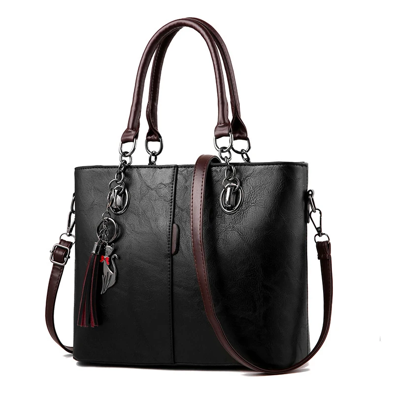 SMOOZA, роскошные сумки, женская сумка, дизайнерская,, большая Дамская ручная сумка для женщин, одноцветная сумка на плечо, европейская кожаная сумка - Цвет: Черный