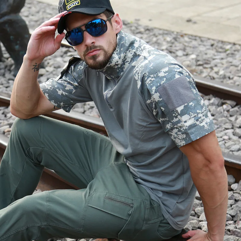Военный мужской Камуфляжный костюм лягушки с коротким рукавом, брендовая хлопковая Тонкая Повседневная тактическая футболка, мужские тренировочные рубашки, S-2XL AF416