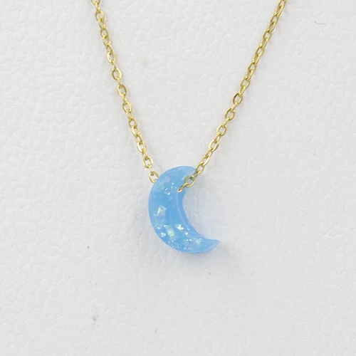 gold - light blue Fnixtar ожерелье из нержавеющей стали с опалом, в форме Луны, синтетический опал, колье, ожерелье для женщин, вечерние, подарок 45 см, 2 шт./лот - Окраска металла: gold - light blue