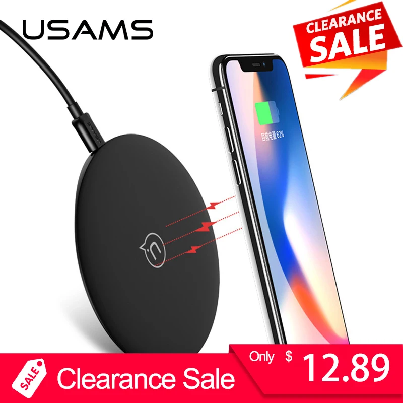 

USAMS Qi wireless charger Metal wireless charging pad for iPhone X 8 XS quick charge for Samsung s9 s8 Note 9 Note 8 charger pad