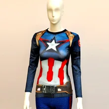 Womens Captain T Shirts Short Sleeve High Elastic Fast Dry Tops Super Hero Shirts Water Proof Sport Riding Outdoor Tops
