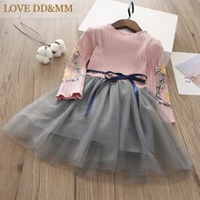 LOVE DD& MM/платья для девочек г. Новая весенняя детская одежда милое модное трикотажное Пышное Платье с принтом для девочек