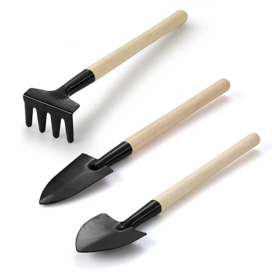 Мини лопата грабли садовые растения набор инструментов 3 шт. с деревянной ручкой садовый инструмент для посадки цветов