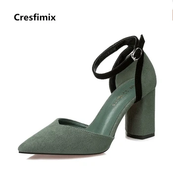 

Cresfimix femmes hauts talons women casual green comfortable spring summer buckle strap high heel shoes lady high heels b2610