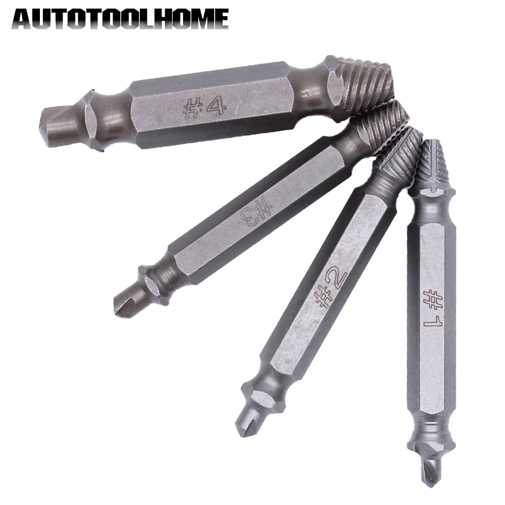 

AUTOTOOLHOME 4pcs/set Double Ended Damaged Screw Extractor Broken Breakage Head Wood Bolts Remover Extract Drill Bit With Case