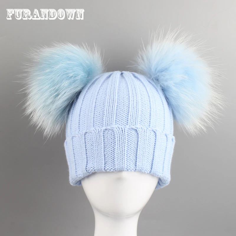 Winter Baby Knitted Hat With Two Fur Pompoms Boy Girls Natural Fur Ball Kids Beanie Cap Double Real Fur Pom Pom Hat For Children Pom Pom Hat Pom Hatswinter Knitted Hats Aliexpress