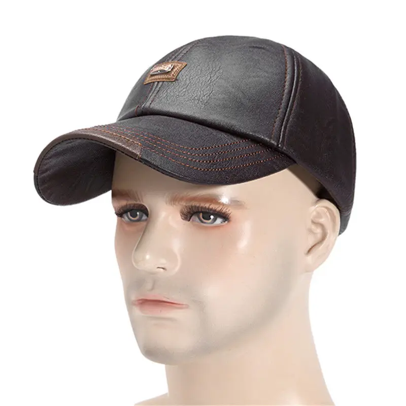 Men's PU Leather Baseball Cap Winter Spring Vintage Outdoor Sports Hats