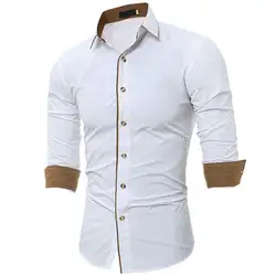 Новинка 2017 года; брендовые линия переднего Декор однотонные рубашки брендовая одежда мужская одежда рубашки для мальчиков, с длинным