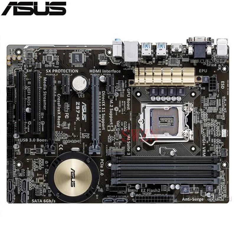 

original Used Server motherboard For Asus Z97-K Socket 1150 I7 I5 I3 Maximum 4*DDR3 32GB 4xSATAIII 1xM.2 ATX