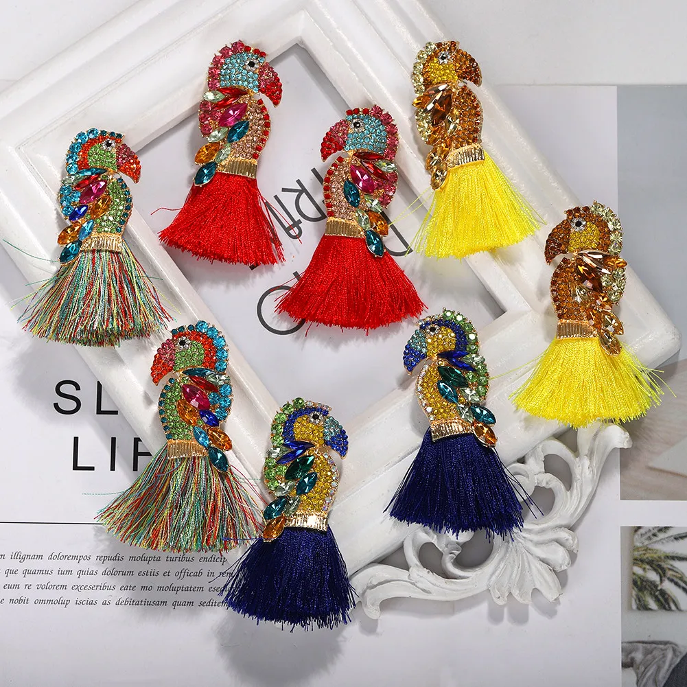 

Miwens Charm Crystal Macaws Statement Earrings for Women Multicolor Brilliant Birds Fringed Drop Dangle Earrings Trendy Jewelry