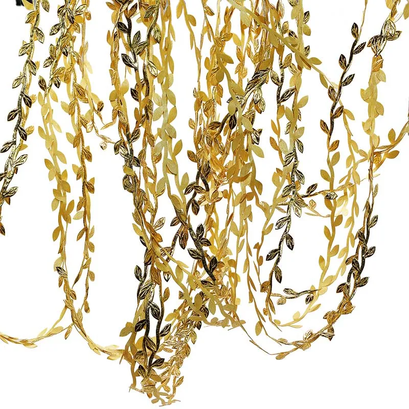 

10 Meters Gold Artificial Leaf Leaves Vine For Wedding Box Decoration Fake Foliage Handmade Scrapbooking Craft Wreath Garland