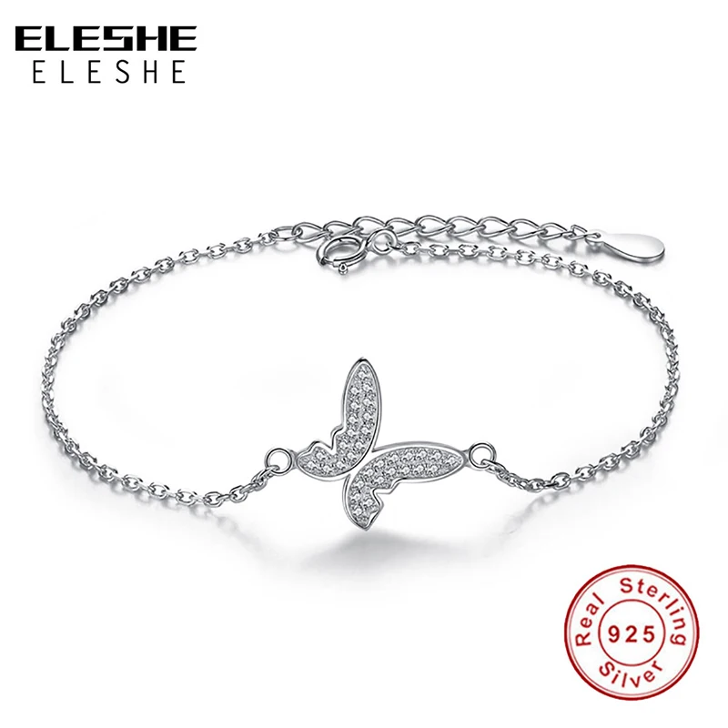 

ELESHE Fashion Butterfly Charm Bracelet & Bangle For Women Simple Adjustable 925 Sterling Silver Bracelets Jewelry Party Gifts