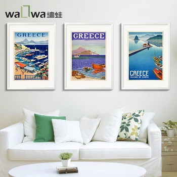 

Greek style wall hanging wall frog mural with modern minimalist Mediterranean living room sofa frame painting decorative paintin