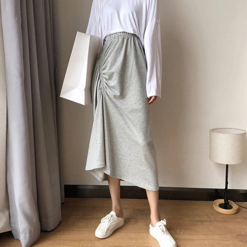 2018 модные Повседневное морщин Chic Нерегулярные юбка миди Для женщин эластичный