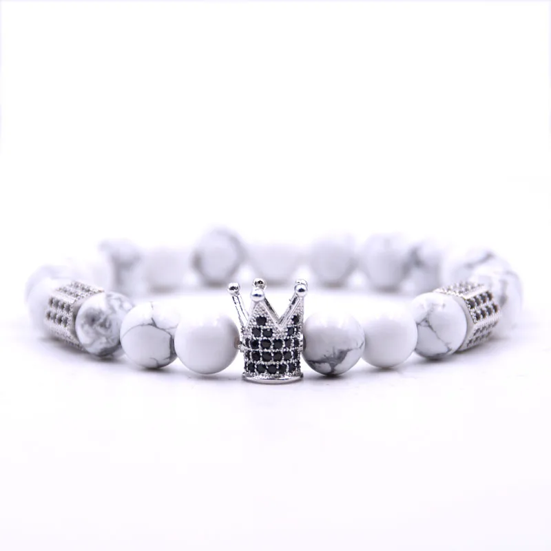 

Dazzling cool Men Woman Bead Bracelet Silver Crown Charm Bangle Natural Beads Bracelet for Women and Mens Pulseras Masculina
