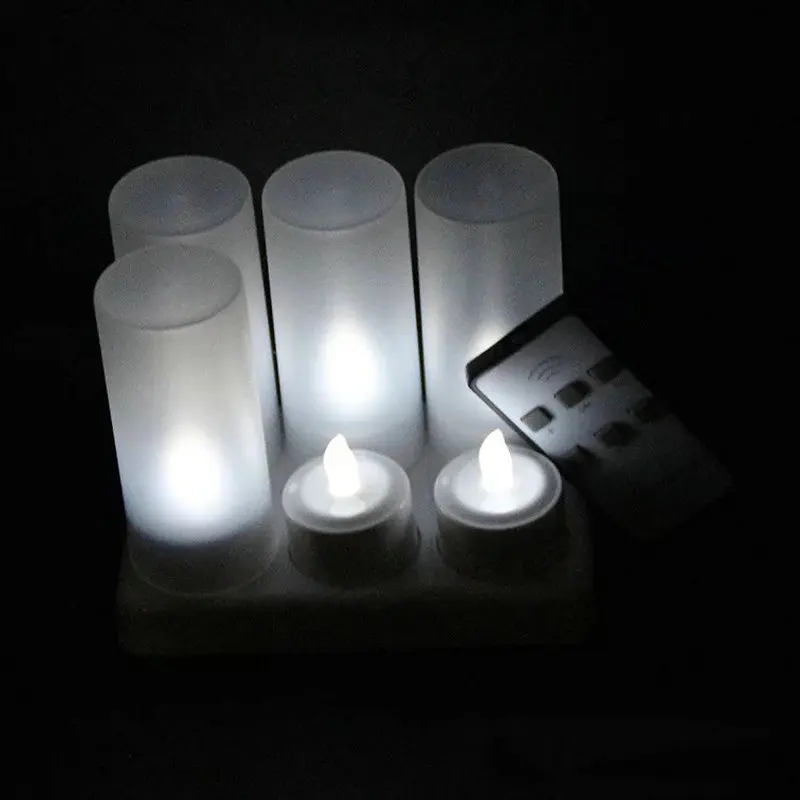 Set Of 6 Led Candle W Remote Controller Flickering Frosted