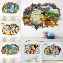 Cartoon Japanese Anime 3D Window Wall Hole Stickers For Nursery Kids Room Decor Home Comic Moive PVC Decor Mural Wall Art Decals pvc cartoon comic doll