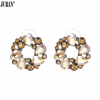 

JURAN 2017 New Arrive 6 Colors Circel Crystal Earrings Stud Women Exquisite Round Shape Rhinestones Earrings Oorbellen