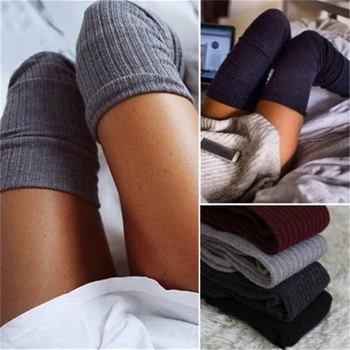 

Women Girl Over Knee High Socks Spring Autumn Winter Warm Knit Soft Thigh High Long Socks Solid Color Loose Socks