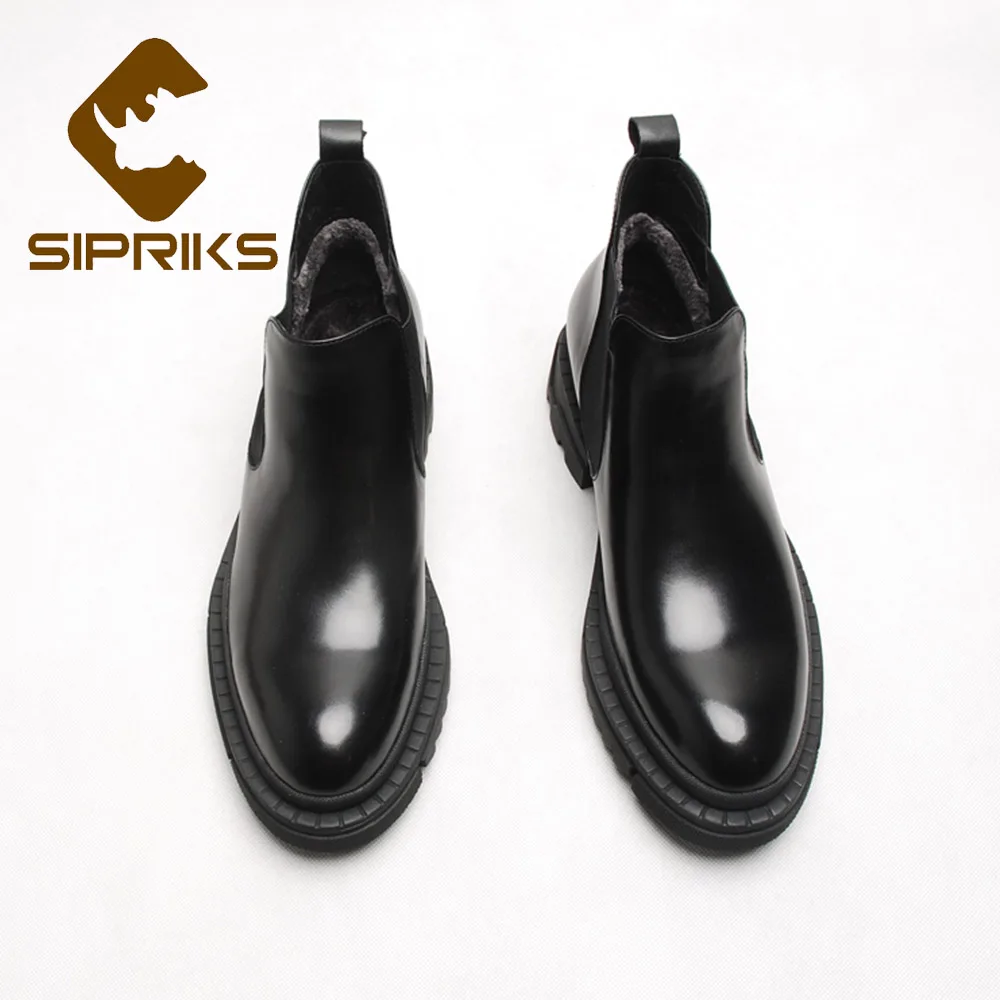 Sipriks Semelle D'hiver Cuir Garder De Russe Cut Avec Chaussures Warm Chelsea Caoutchouc Keep Au Neige Peluche Courte 44 En Noir Bottes Black Chaud Épais High kn80XwOP
