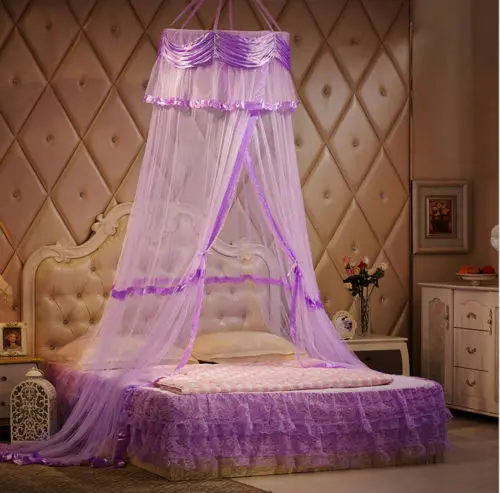 cheap Purple Round Lace Princess Mosquito Canopy Netting Bedding Single Queen King