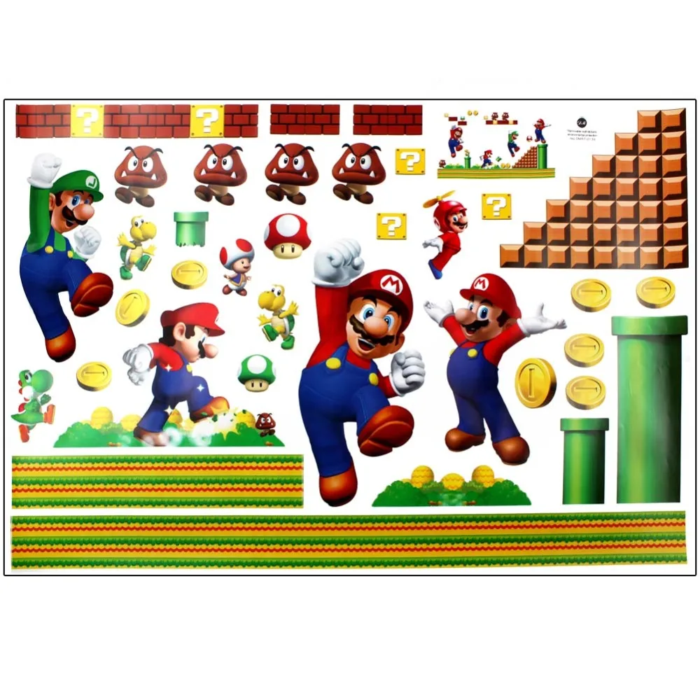  Super Mario Wall Sticker Removable Cartoon Decor for Kindergarten Kids Rooms Diy Poster Art Decals  - 32505121009