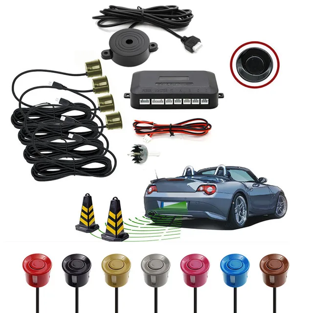 DC 12V  200mA Auto Car Accessories Original New HLEST Parking Sensor Colorful Radar Recoil Car Buzzer Alarm System 4 Kit Camping