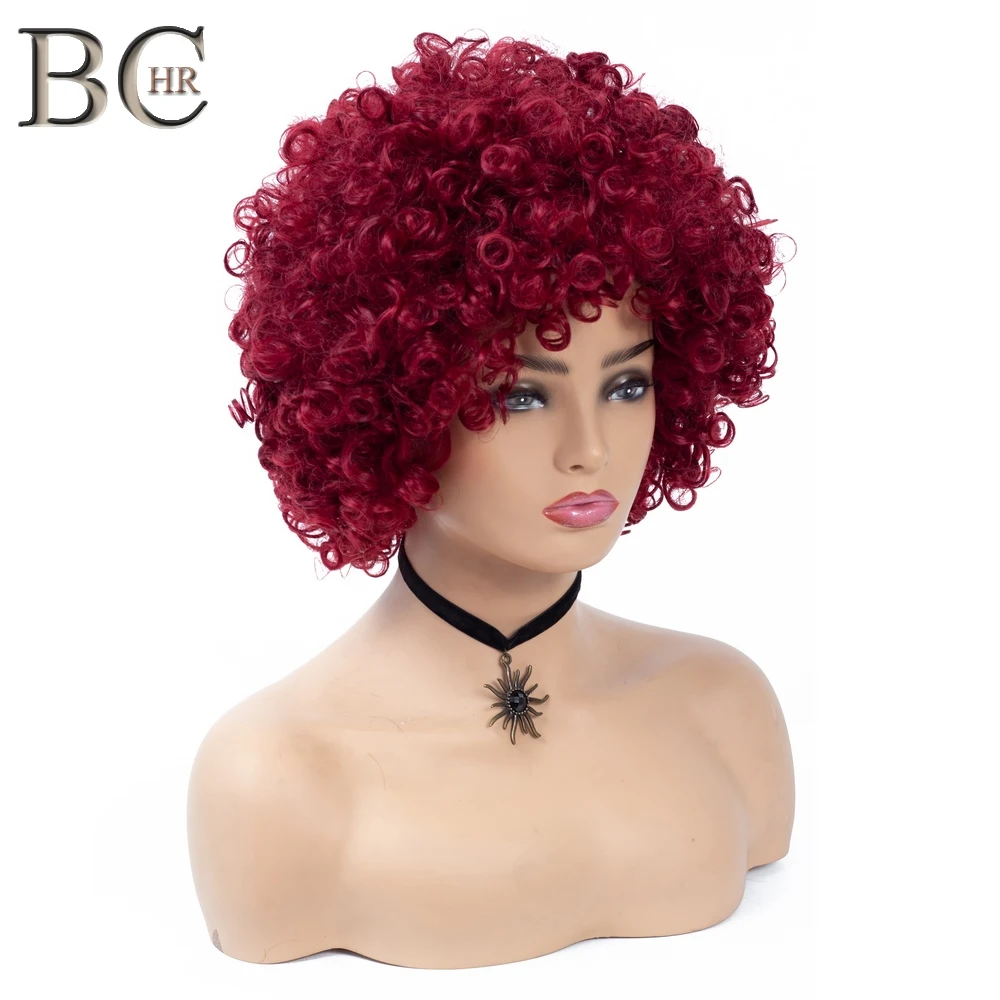 BCHR короткий парик афро кудрявый синтетические парики для женщин Смешанные винно-красные косплей африканские парики для причесок