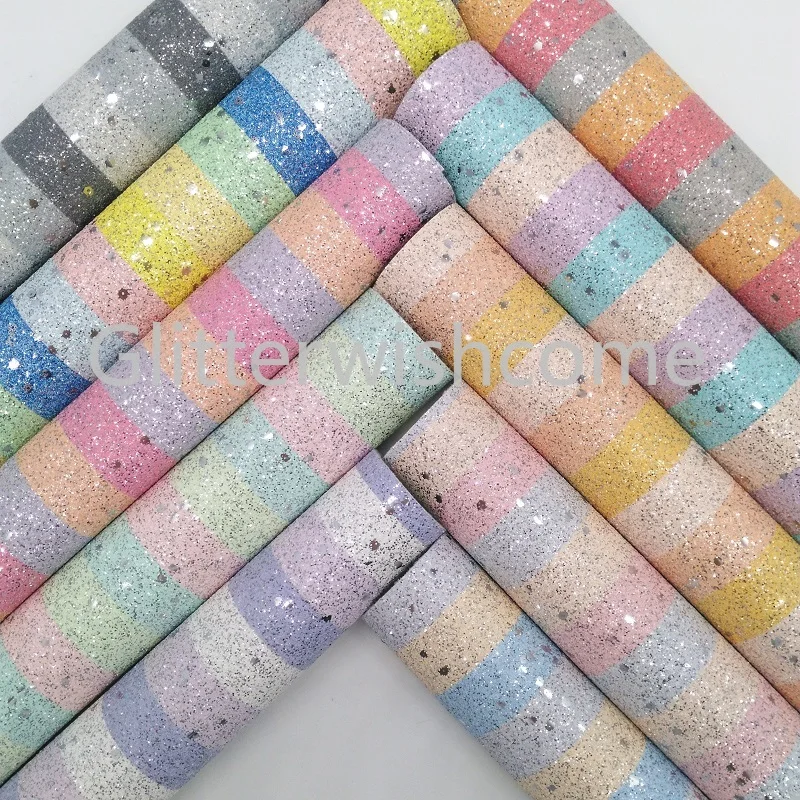 

Glitterwishcome 21X29CM A4 Size Vinyl For Bows Printed Stripes Glitter Leather Fabirc Faux Leather Sheets for Bows, GM364A