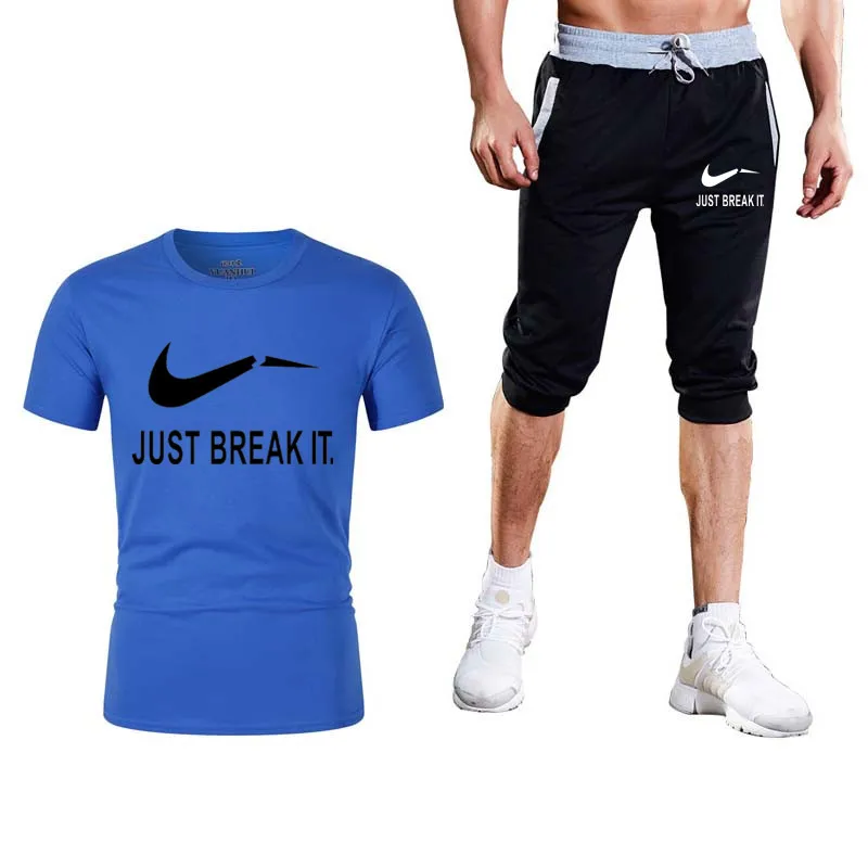 

2019 High quality men's suit T-shirt + shorts men's brand clothing two-piece suit sportswear fashion casual T-shirt gym